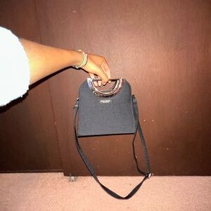 Black Structured Crossbody Bag with Silver handles